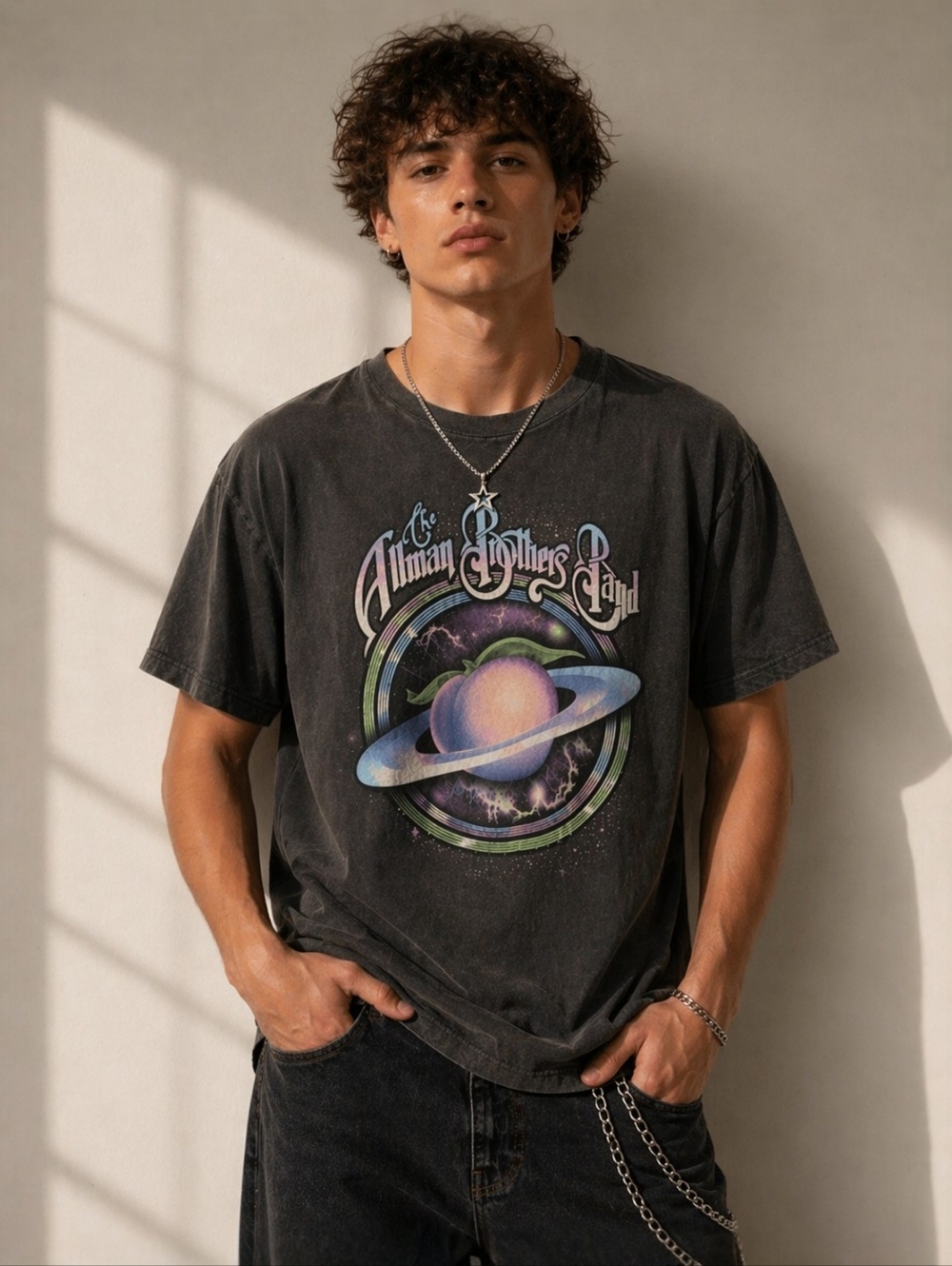 The Allman Brothers Band Gray Space Peach Graphic Tshirt Music Rock Size Medium